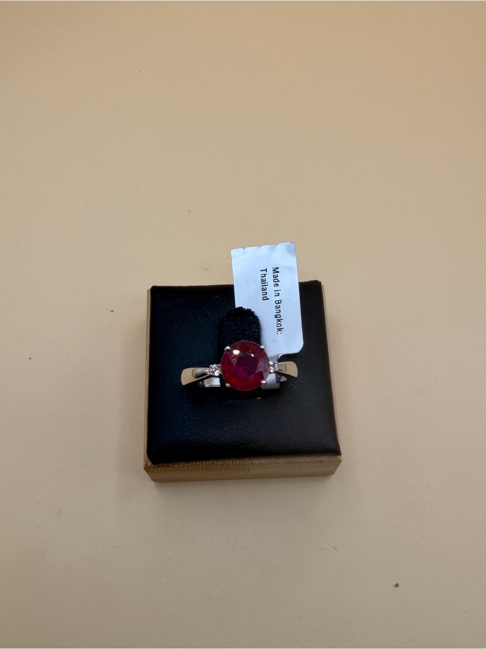 925 Sterling Silver 1.80 Ct Round Ruby & Two White Topaz Ring Size 7.